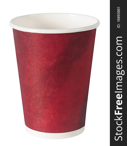 Red disposable coffee cup over white. Red disposable coffee cup over white.