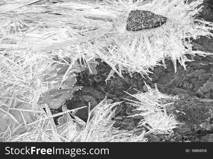 Abstract ice crystals on a shallow stream. Abstract ice crystals on a shallow stream