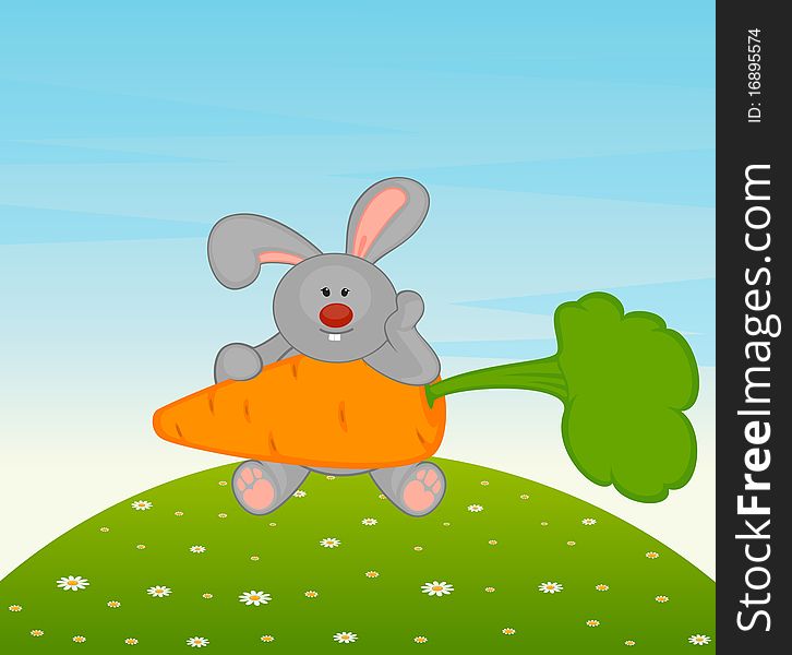 Cartoon little toy bunny with carrot for design