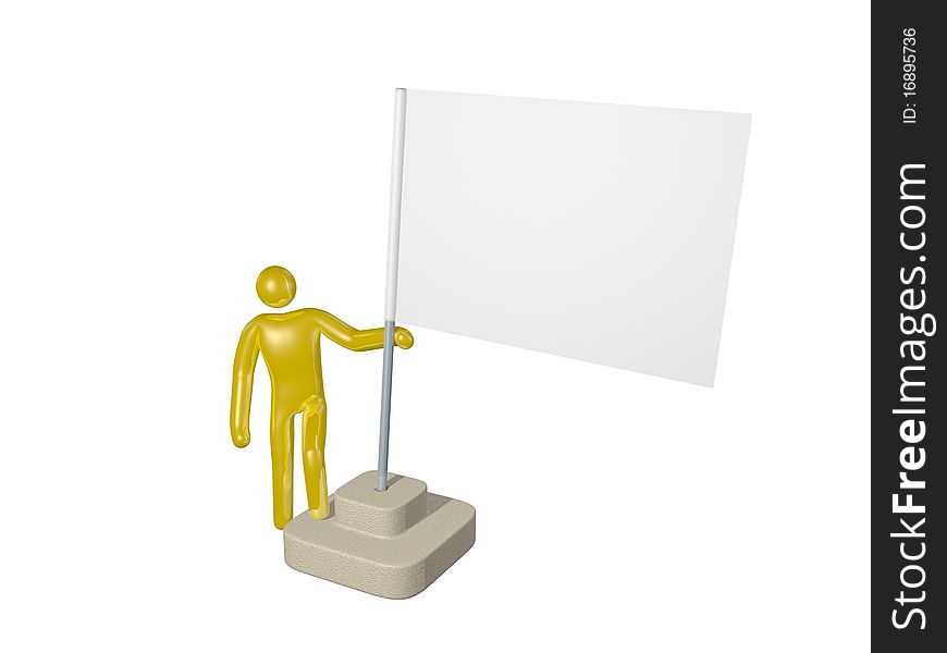 3d Illustration of a person holding a rigid white flag. 3d Illustration of a person holding a rigid white flag.