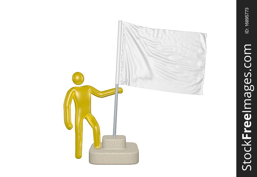 3d Illustration of a person holding a waving white flag. 3d Illustration of a person holding a waving white flag.