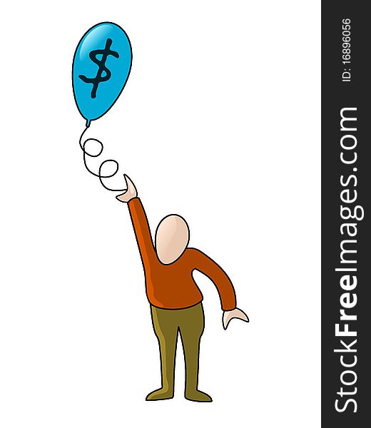 Vector illustration of a person holding (or chasing) a ballon with a monetary sign. Vector illustration of a person holding (or chasing) a ballon with a monetary sign.