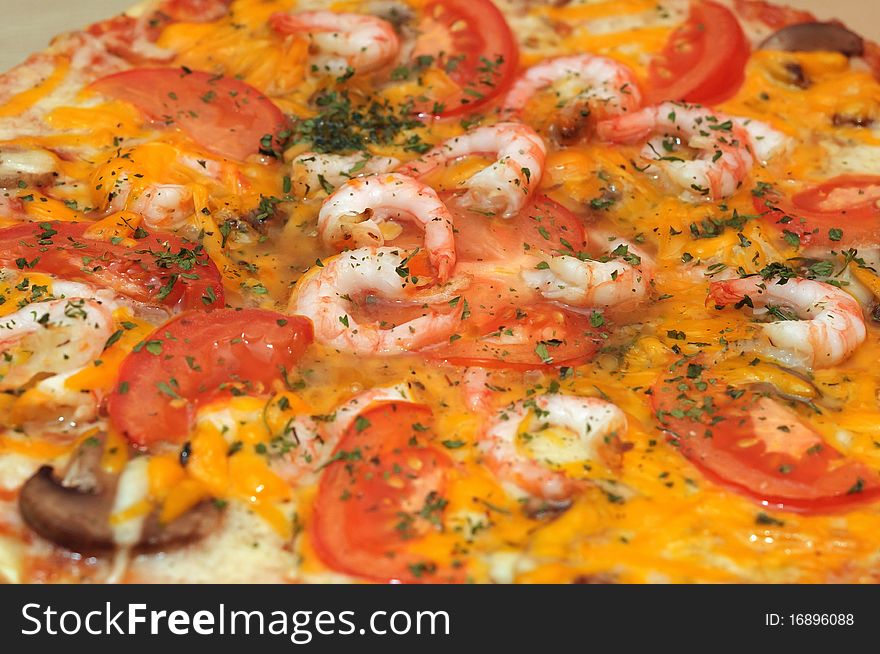 Pizza with sea foods and vegetables. Pizza with sea foods and vegetables