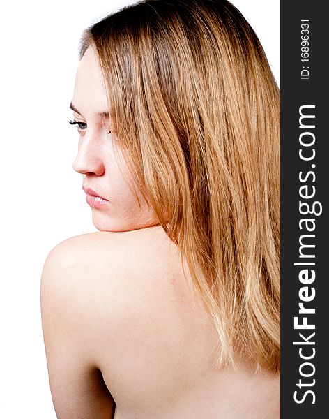 Woman with long hair and naked back