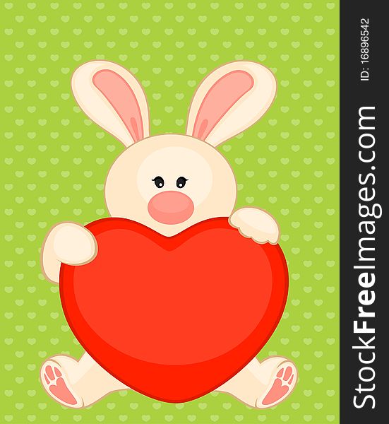 Cartoon little toy bunny with heart for design