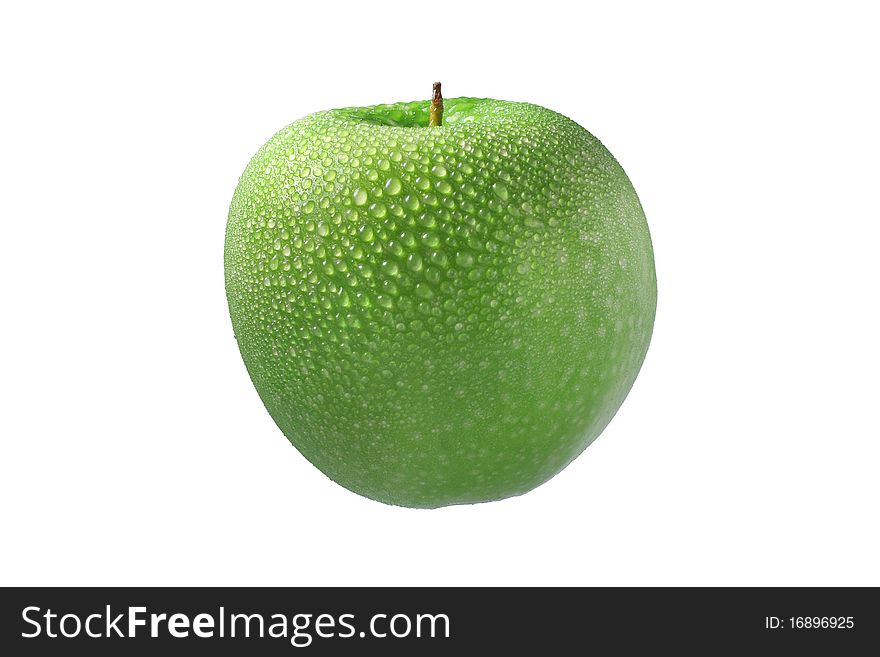 Green wet apple isolated on white background