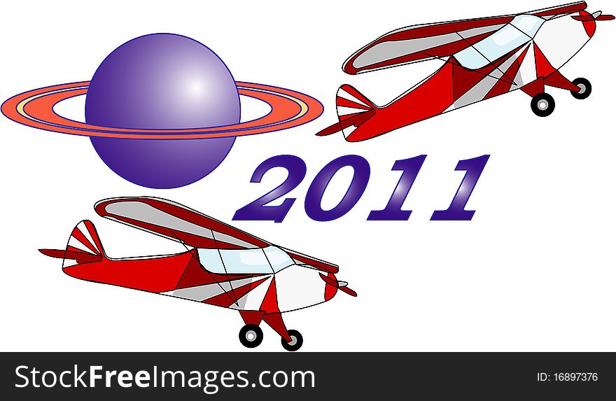 Two airplane adn New Year happy. Two airplane adn New Year happy