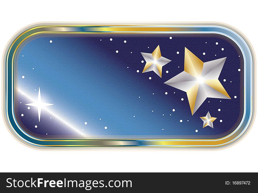 Illustration with silver and gold stars on a night blue background. Illustration with silver and gold stars on a night blue background