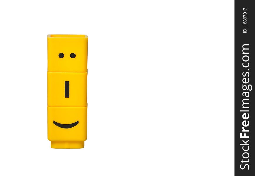 Three yellow cubes built like as smiling face. Three yellow cubes built like as smiling face