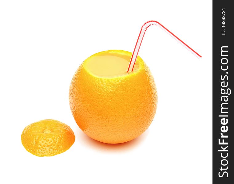 Orange and straw for cocktail on white background