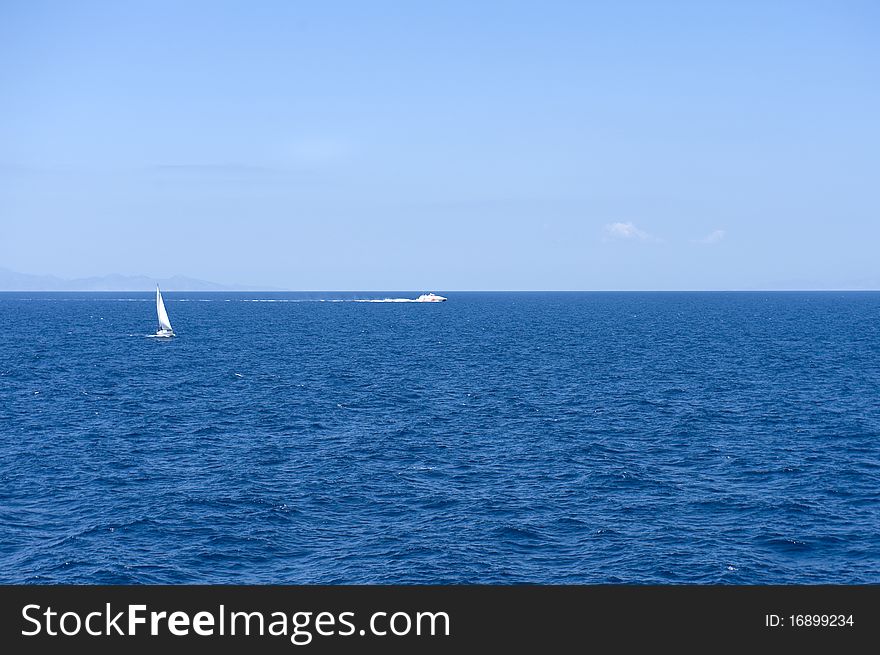 Boat sailing in the blue Aegean sea. Boat sailing in the blue Aegean sea