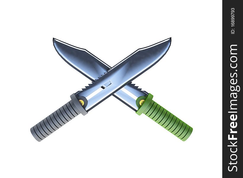 A pair of knifes crosses each other. A pair of knifes crosses each other