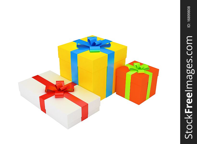 Some multicolored gifts isolated on white background