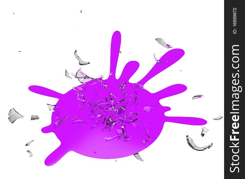 Glass explosion with purple blot. Glass explosion with purple blot