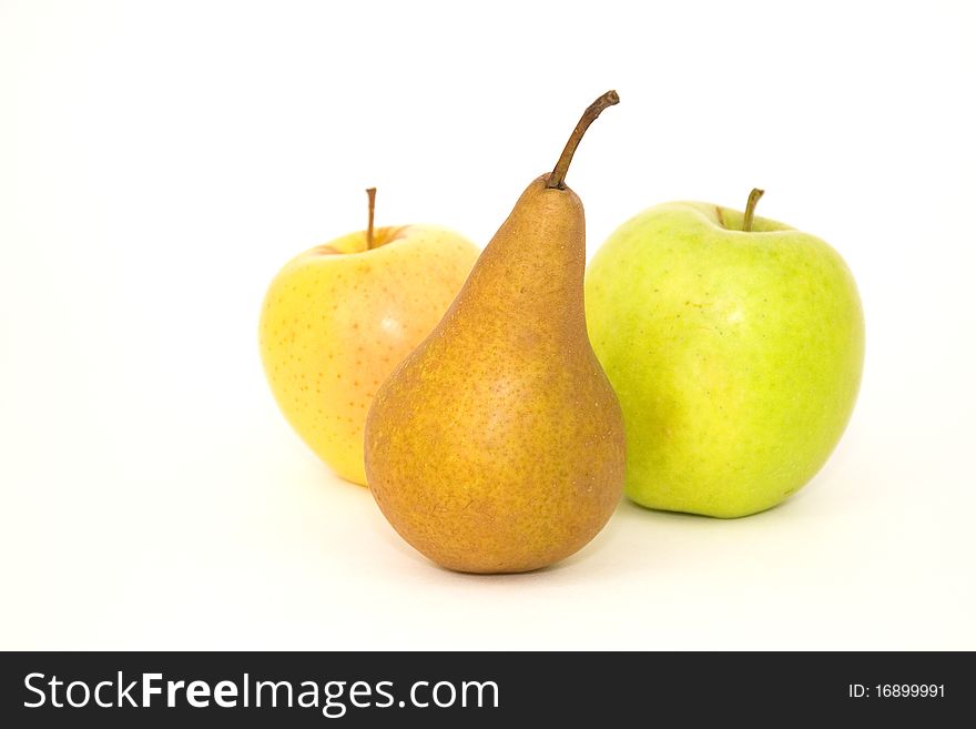 Apples and pear isolated on white