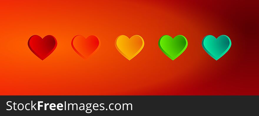 Valentine Banners With Colorful Hearts And Red Background-  Facebook Cover, Vector