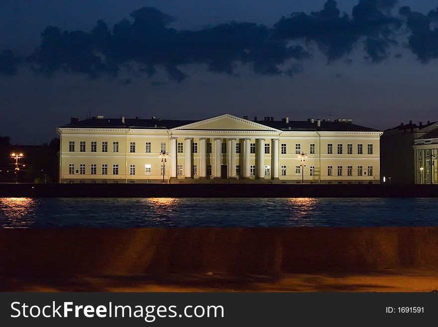 Night quay of the river Neva in St.-Petersburg