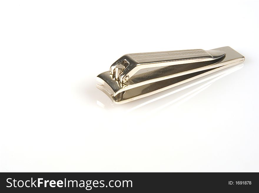 Silver nail clipper isolated one an white background. Silver nail clipper isolated one an white background