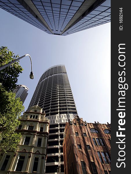 Office Buildings, Wide Angle Perspective View, Looking Up, Sydney, Australia