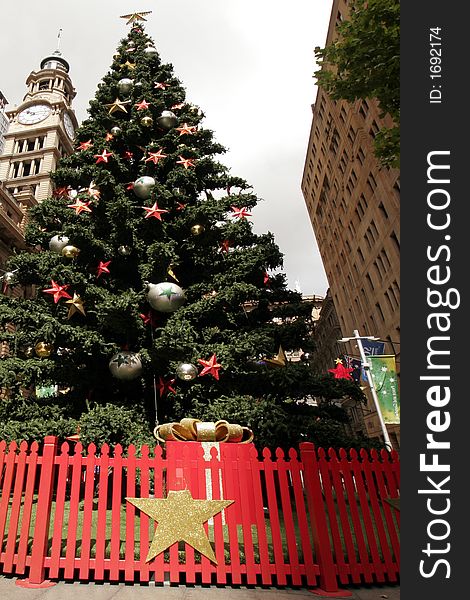 Tall Outdoor Christmas Tree With Decoration, Summer in Sydney, Australia