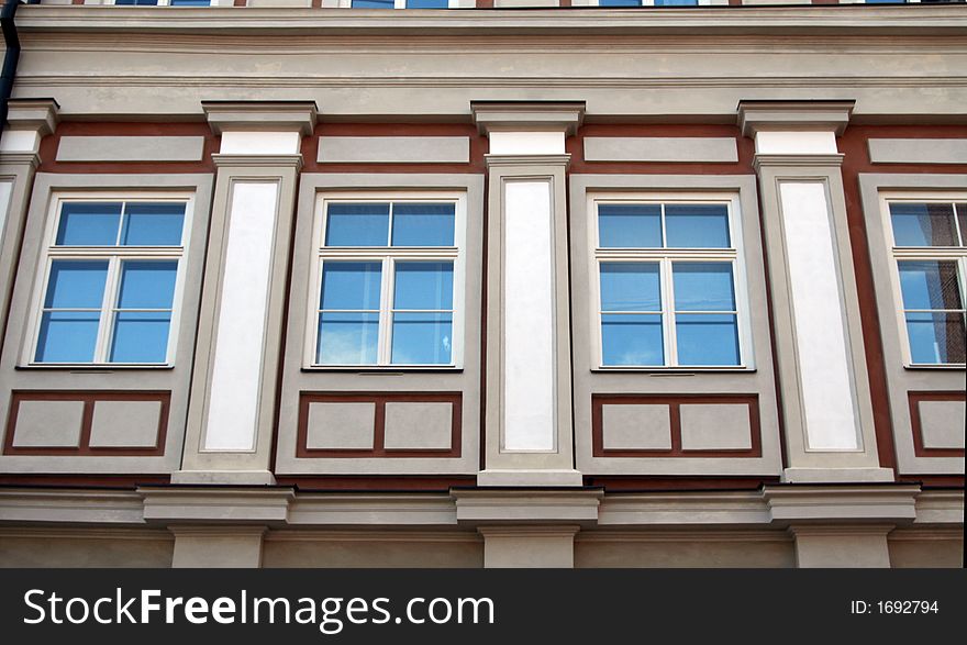 A row of windows of old building