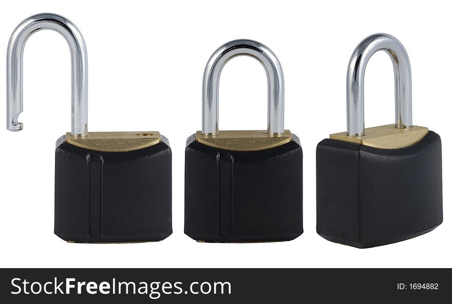 Three views on padlock: open and closed