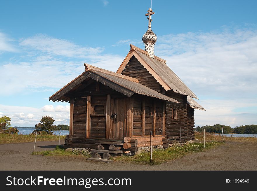 Old wooden chapel in Russian north, Kizhi island, Lake Onega