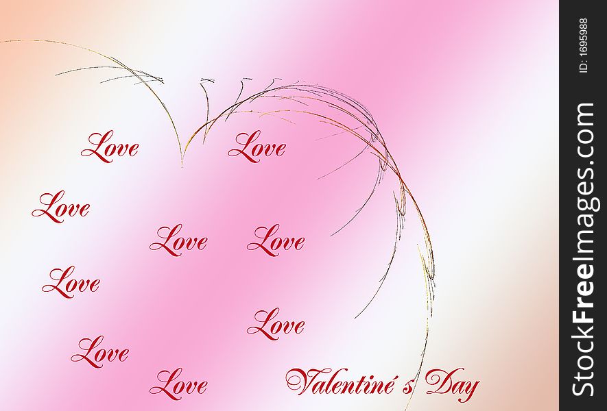 Fractal image of red heart for san valentineï¿½s day on rose gradiant