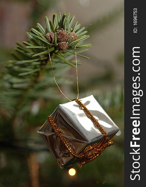 A silver box christmas tree decoration