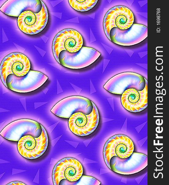 A rough pastel HAND-DRAWN illustration of colorful nautilus shells in a pattern - perfect for a background or wrapping paper or a greeting card. A rough pastel HAND-DRAWN illustration of colorful nautilus shells in a pattern - perfect for a background or wrapping paper or a greeting card