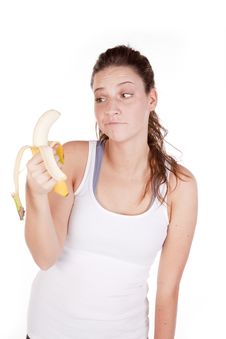Not Sure About Eating Banana Royalty Free Stock Image Not Sure About Eating Banana Royalty Free Stock Image