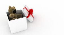 Teddy Bear In A White Gift Box Royalty Free Stock Photography