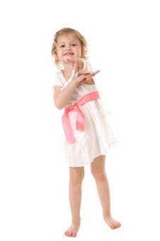 Amazed Little Girl Wearing A White Dress Stock Image