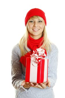 Girl Holding Gift Box Royalty Free Stock Photos Girl Holding Gift Box Royalty Free Stock Photos