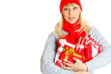 Woman Holding Many Gift Boxes Royalty Free Stock Photo Woman Holding Many Gift Boxes Royalty Free Stock Photo