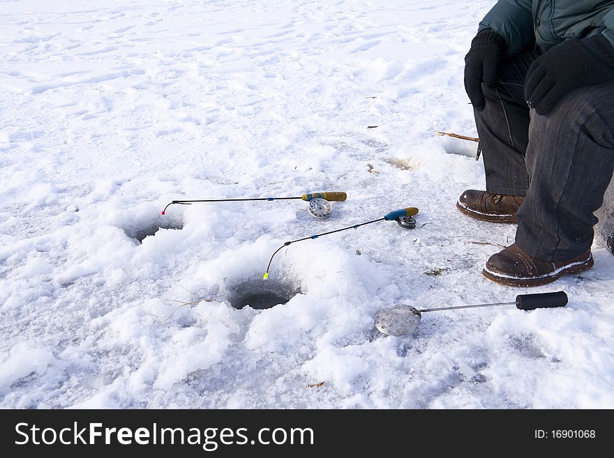 Winter fishing closeup