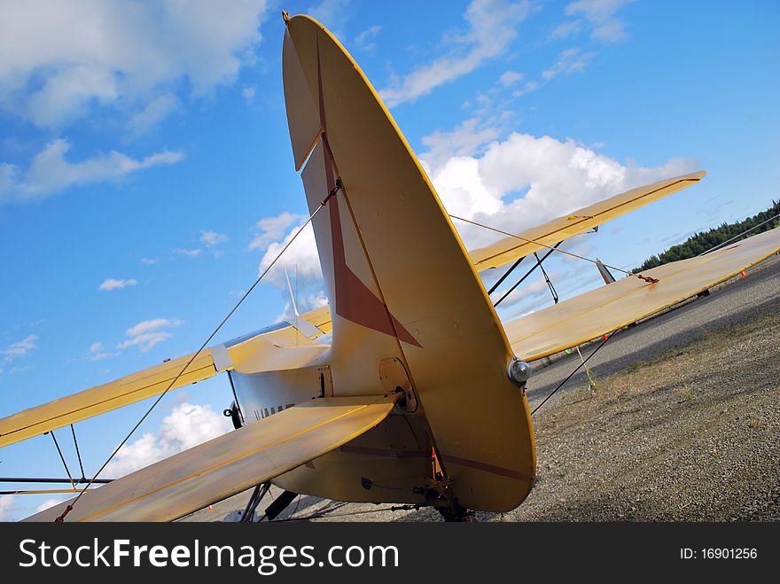 Yellow biplane in Talkeetna airport. Yellow biplane in Talkeetna airport.