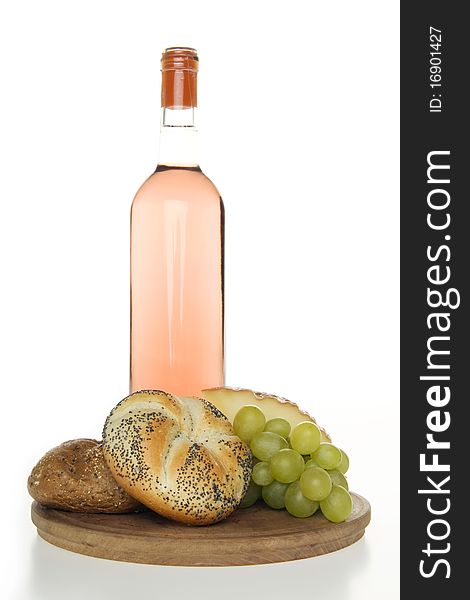 Wine and bread,on white background. Wine and bread,on white background.