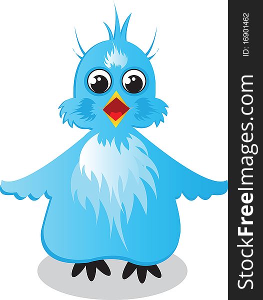 Illustrated baby blue tweeting bird with big eyes. Illustrated baby blue tweeting bird with big eyes
