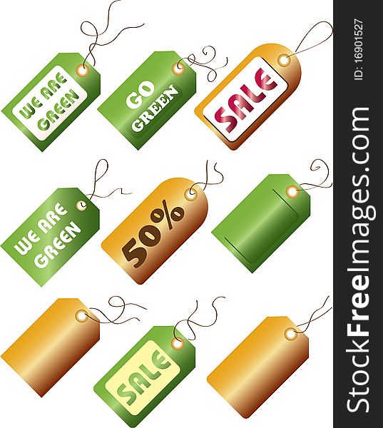 Go Green Sale Tags labels in several colors. Go Green Sale Tags labels in several colors
