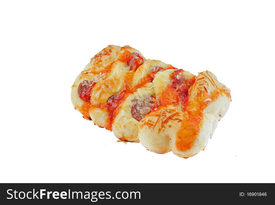 Sausage bread on white background