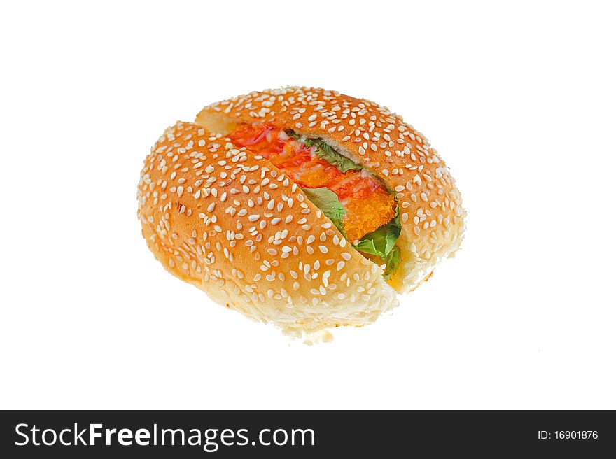 Fish meat bread on white background