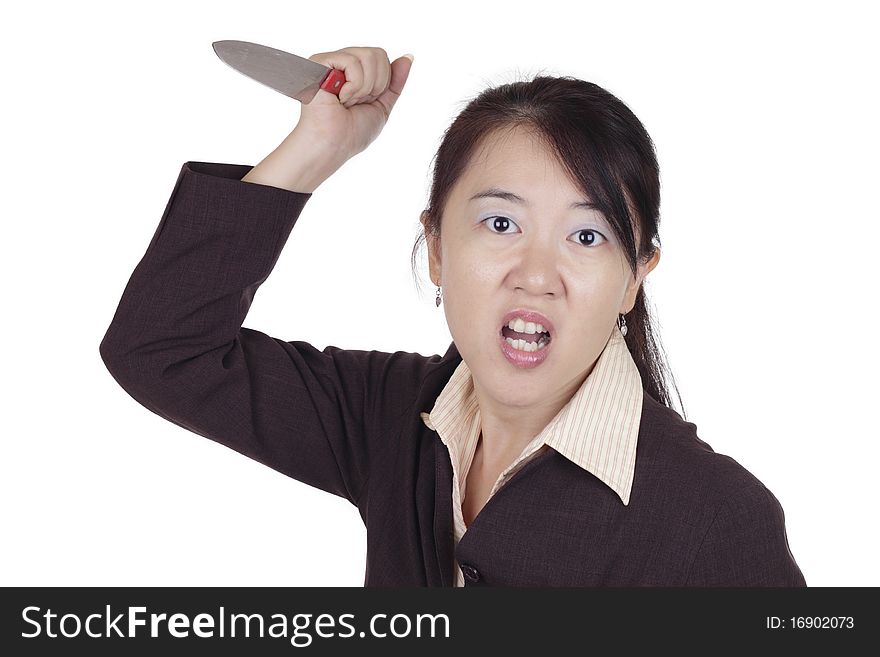 Businesswoman with knife