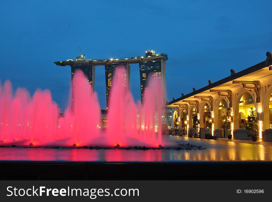 Modern building and water fountain