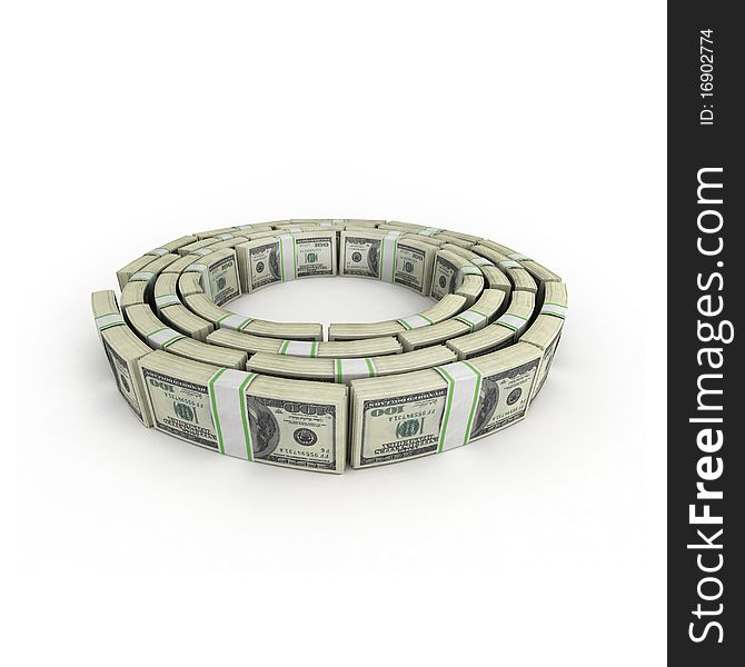 Money circle on white isolated. 3d render