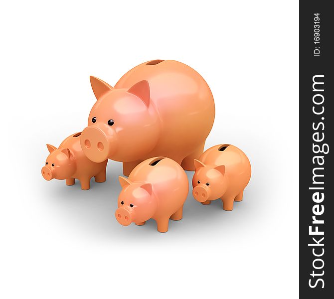Moneybox pigs on white isolated. 3d render. Moneybox pigs on white isolated. 3d render