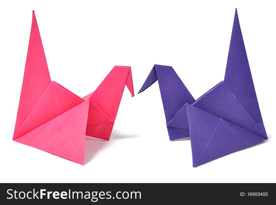 Origami crane isolated on white background