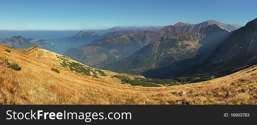 Autumn Mountain Panorama In High West Tatras