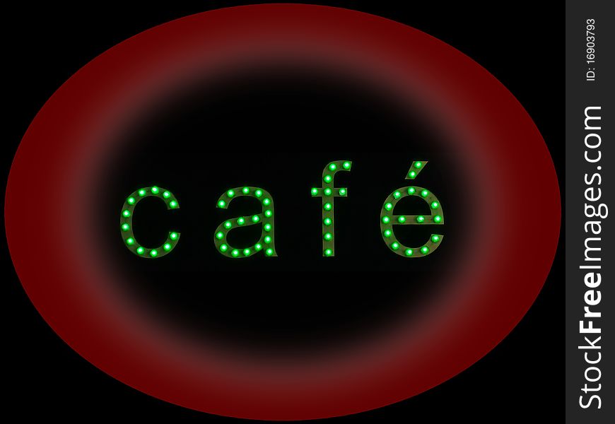 Neon sign spelling out the work cafe. Neon sign spelling out the work cafe