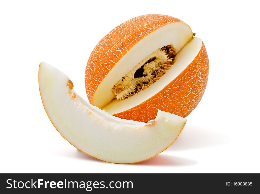 Ripe, large melon orange on the isolated background. Ripe, large melon orange on the isolated background